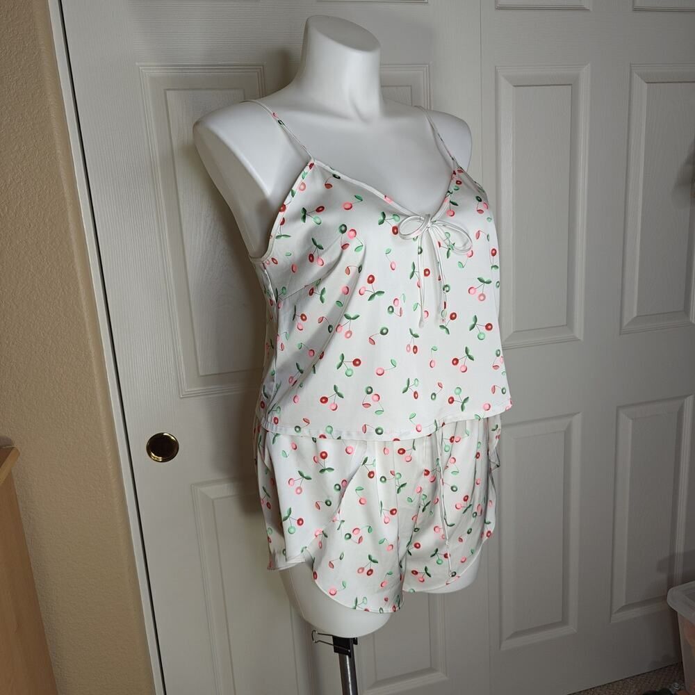 Colsie white cherry satin pajama tank short set sz L - Picture 3 of 14